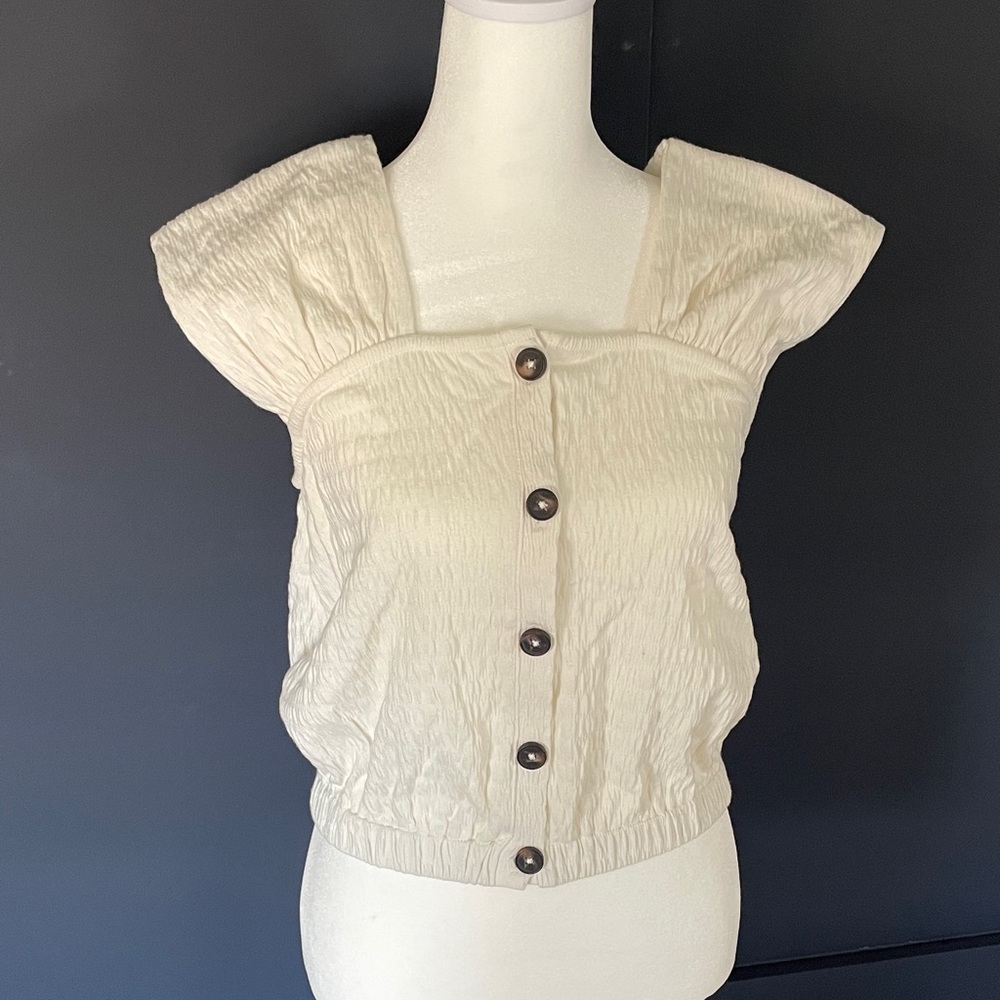 Madewell Cream Textured Button-Front Square Neck tank top
